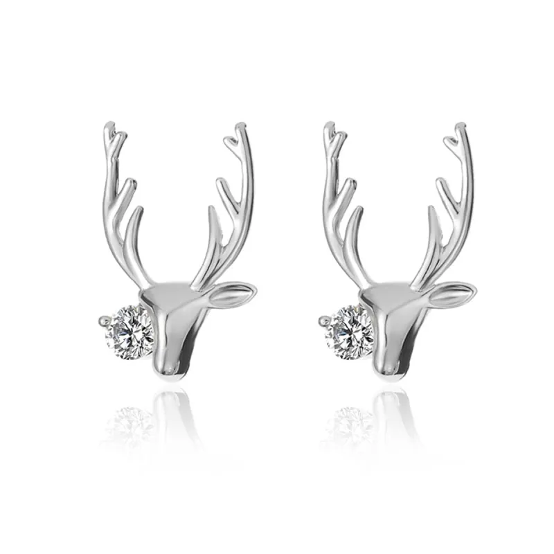 Cubic Zirconia & Silvertone Deer Head Stud Earrings made by Zulily
