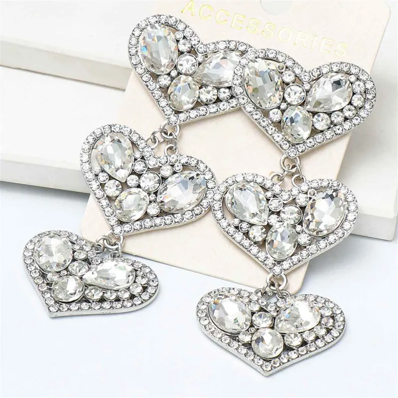 Cubic Zirconia & Silvertone Linked Heart Drop Earring made by Zulily