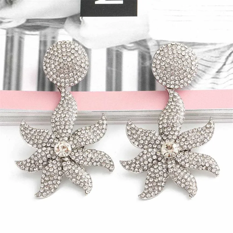Cubic Zirconia & Silvertone Flower Drop Earrings made by Zulily