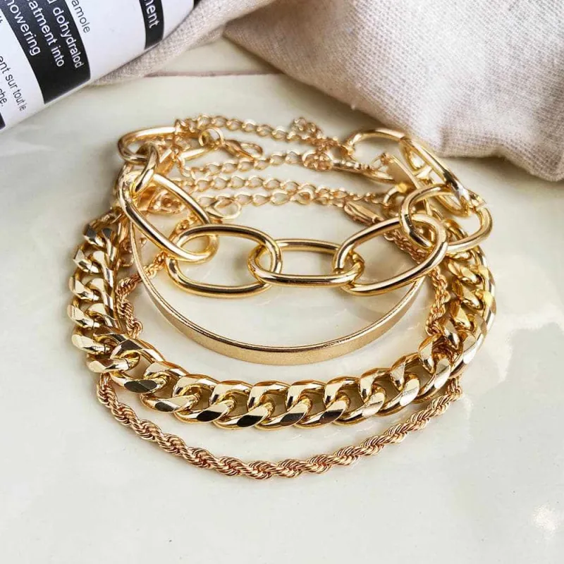 Goldtone Figaro Bracelet Set made by Zulily