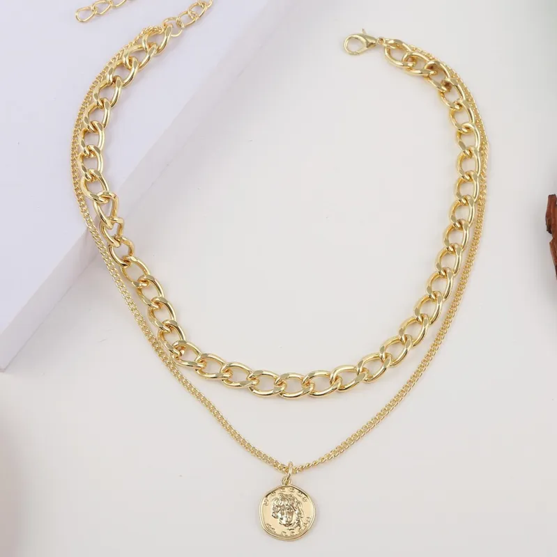 Goldtone Coin Figaro Layered Pendant Necklace made by Zulily