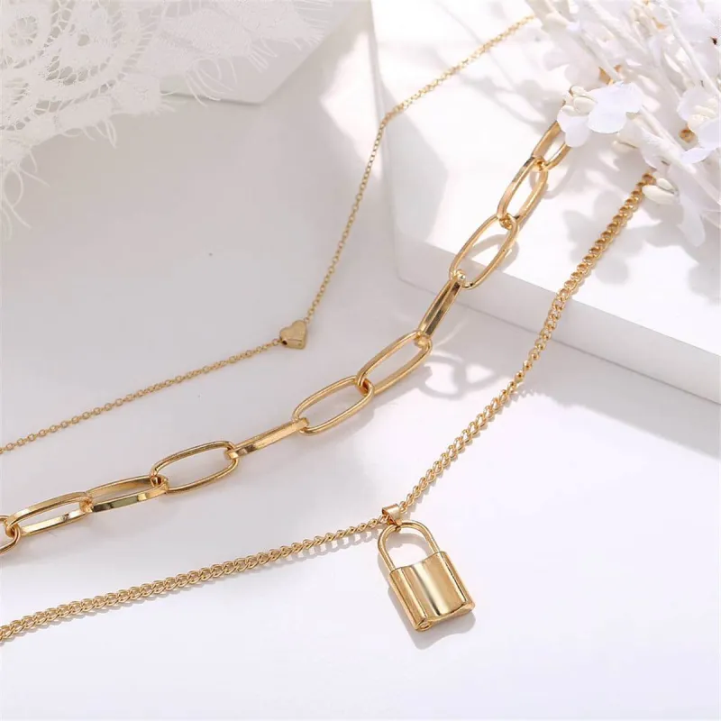 Goldtone Lock & Heart Pendant Layer Necklace made by Zulily