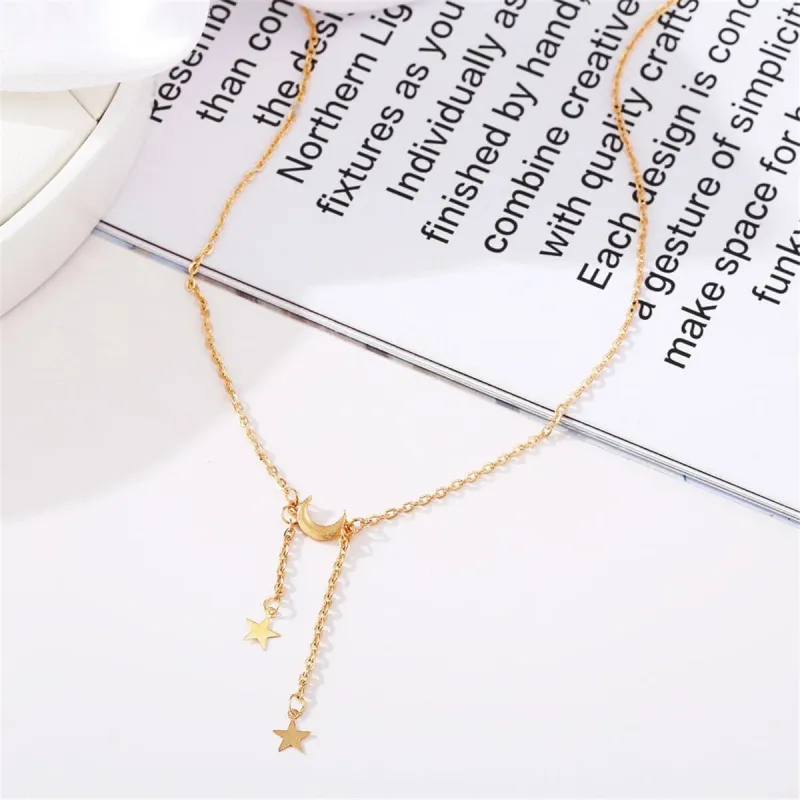 Goldtone Moon & Star Lariat Necklace made by Zulily