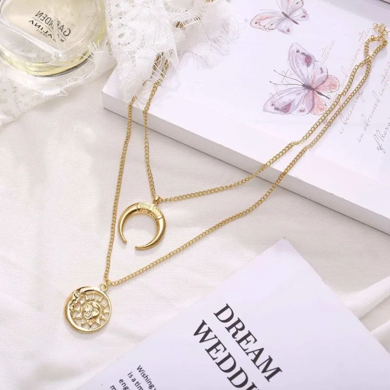 Goldtone Moon & Sun Layer Pendant Necklace made by Zulily