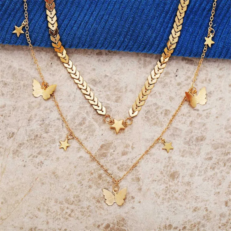Goldtone Star & Butterfly Layer Necklace made by Zulily