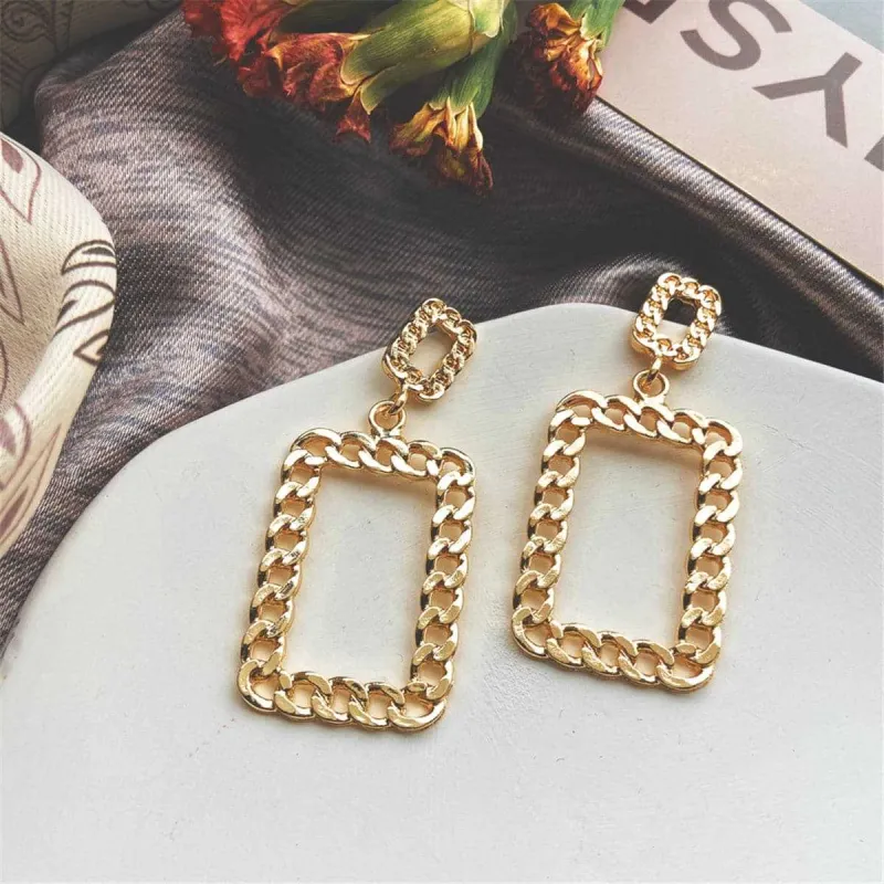 Goldtone Open Figaro Rectangle Drop Earring made by Zulily