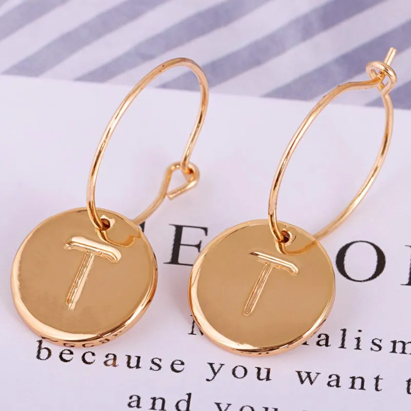 Goldtone Letter T Cut Drop Earrings made by Zulily