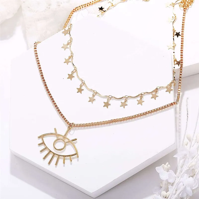 Goldtone Star Eye Pendant Layered Necklace made by Zulily