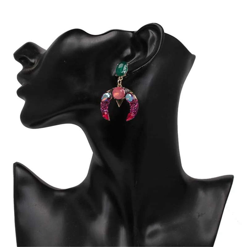 Green & Pink Crystal Goldtone Moon Drop Earrings made by Zulily
