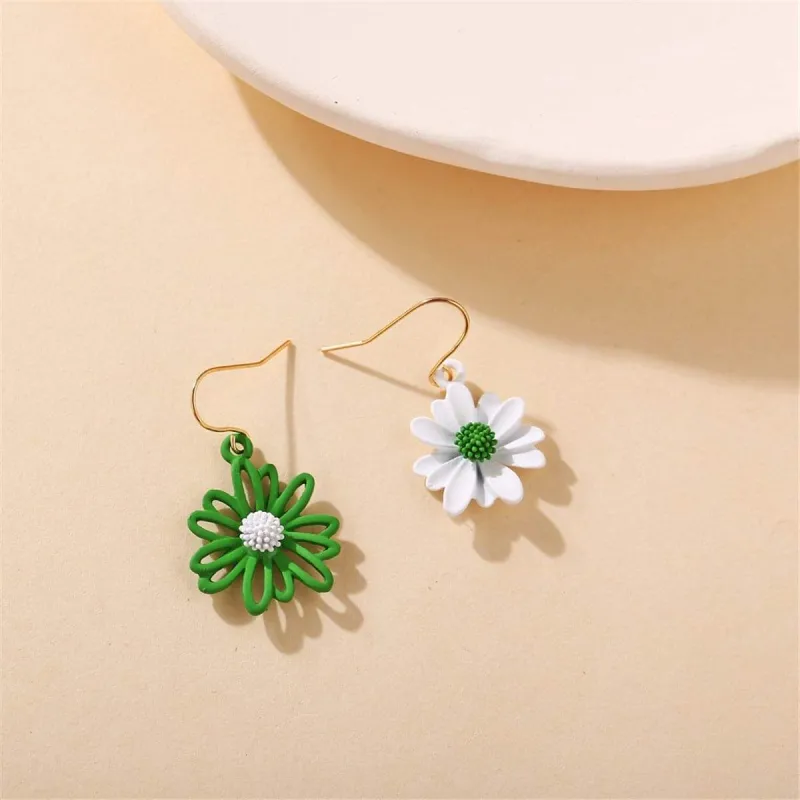 Green & White Enamel Goldtone Mum Drop Earrings made by Zulily