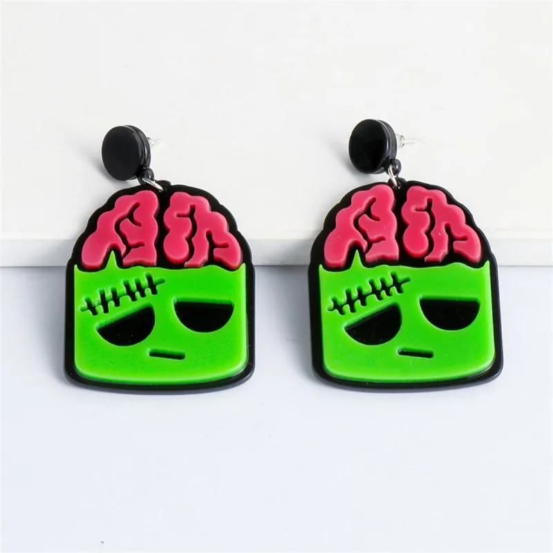Green Acrylic & Silvertone Zombie Drop Earrings made by Zulily
