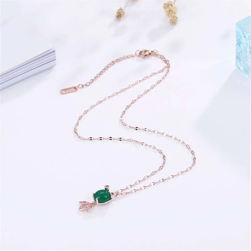 Green Agate & Rose Goldtone Fish Pendant Necklace made by Zulily