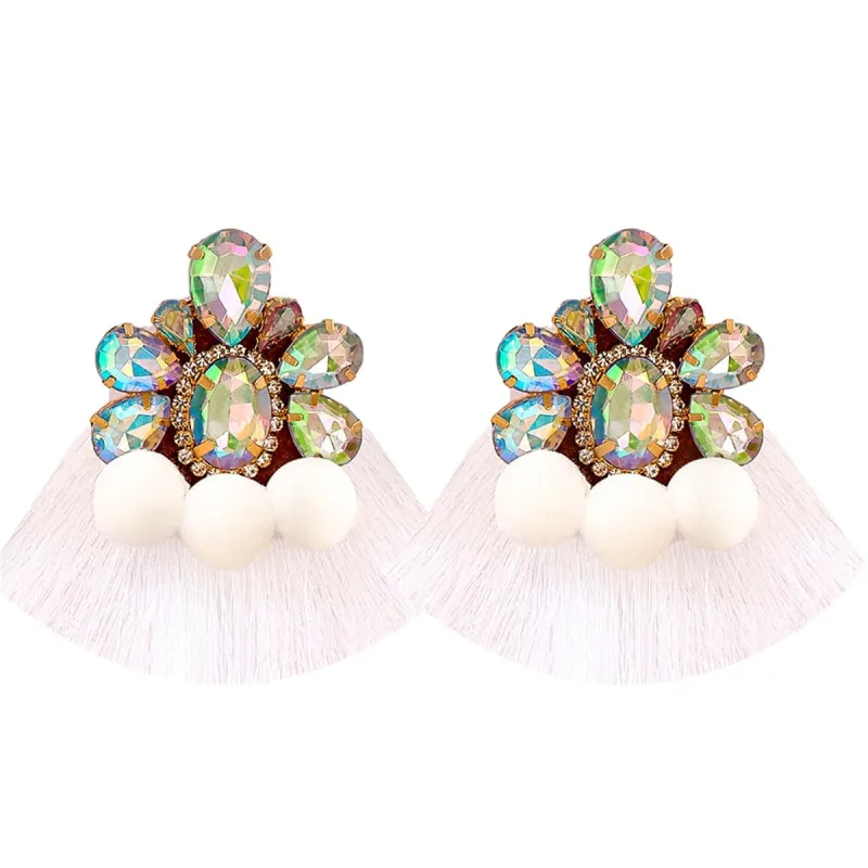 Green Crystal & Cubic Zirconia Flower Tassel Drop Earrings made by Zulily