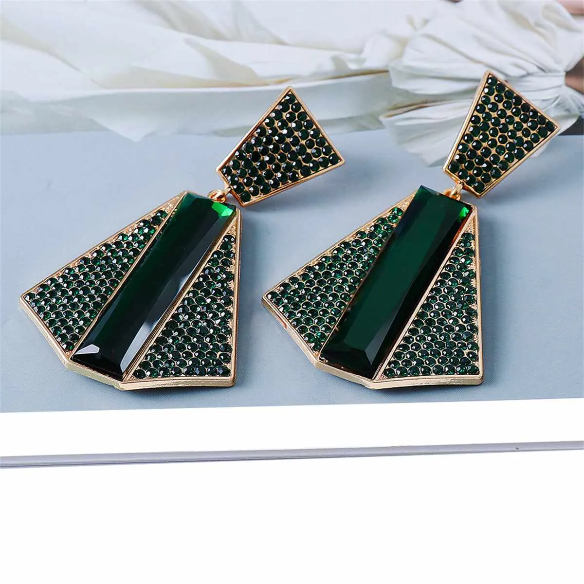 Green Crystal & Cubic Zirconia Goldtone Abstract Drop Earrings sold by Zulily