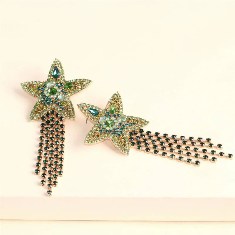 Green Crystal & Cubic Zirconia Star Fringe Drop Earrings made by Zulily