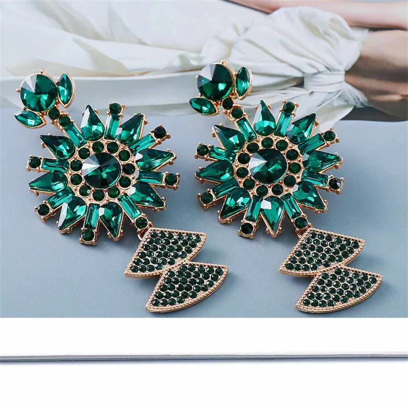 Green Crystal & Cubic Zirconia Sunflower Drop Earrings made by Zulily
