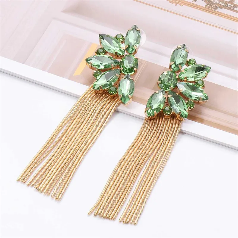 Green Crystal & Goldtone Botany Tassel Drop Earrings made by Zulily