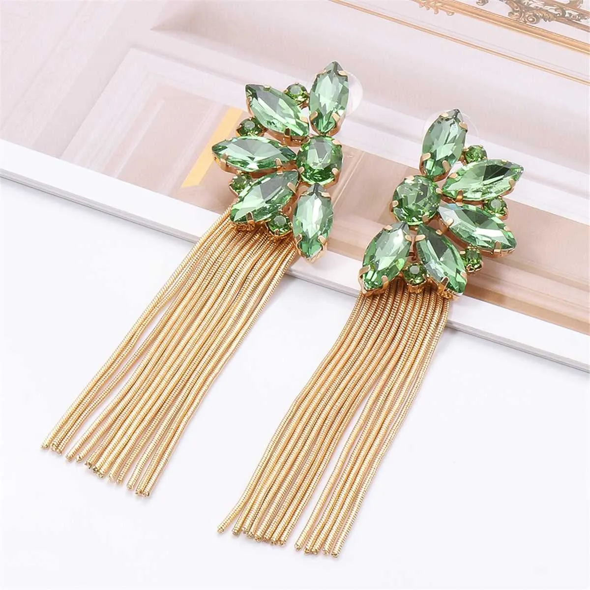 Green Crystal & Goldtone Botany Tassel Drop Earrings sold by Zulily