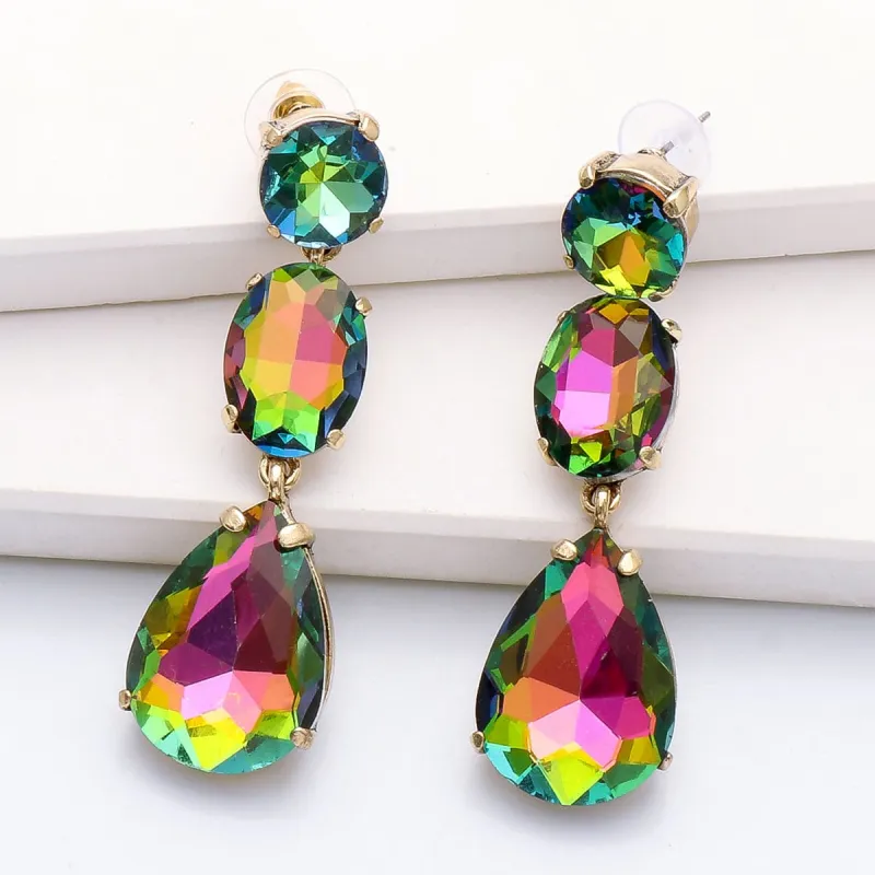 Green Crystal & Goldtone Drop Earrings made by Zulily