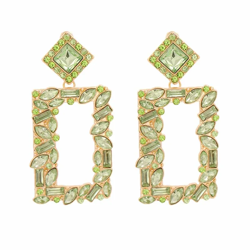 Green Crystal & Goldtone Open Rectangle Drop Earrings made by Zulily