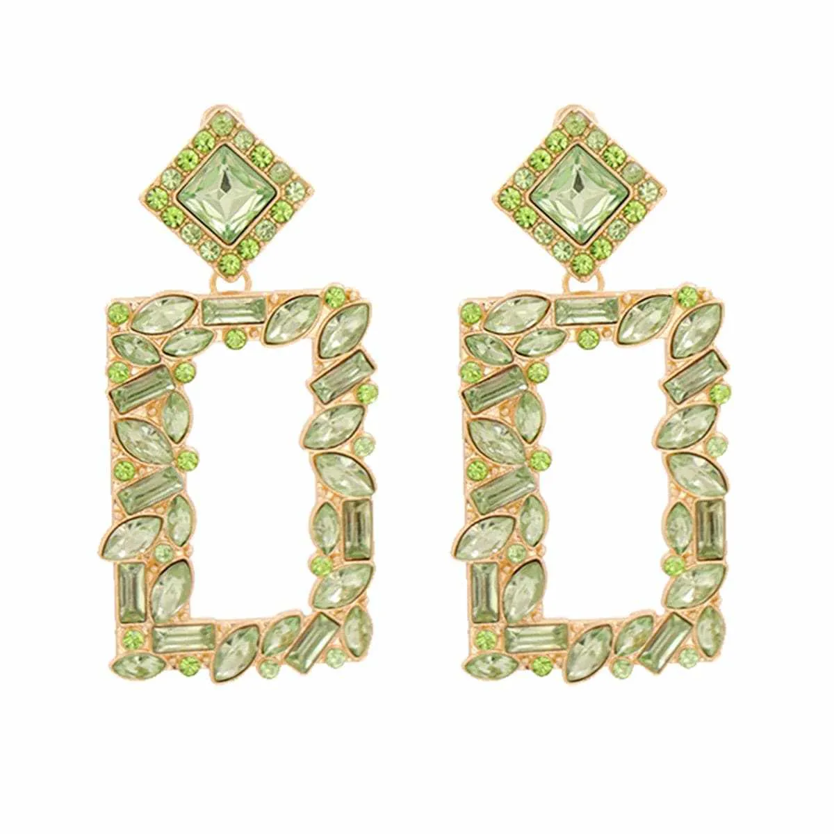 Green Crystal & Goldtone Open Rectangle Drop Earrings sold by Zulily