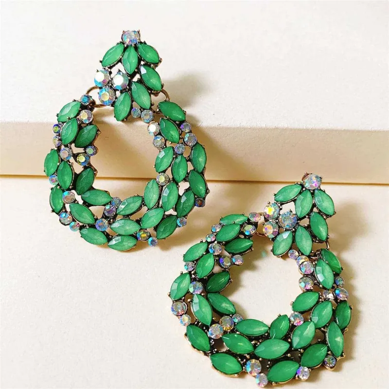 Green Crystal & Cubic Zirconia Wreath Drop Earrings made by Zulily