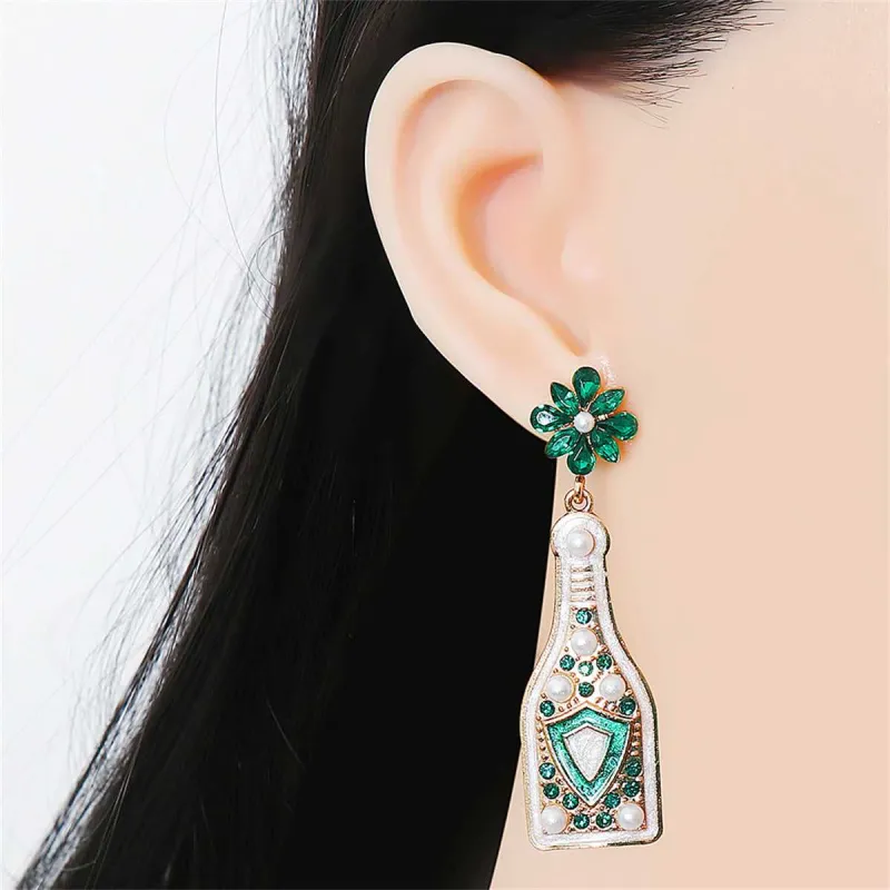 Green Crystal & Pearl Goldtone Shield Bottle Drop Earrings made by Zulily