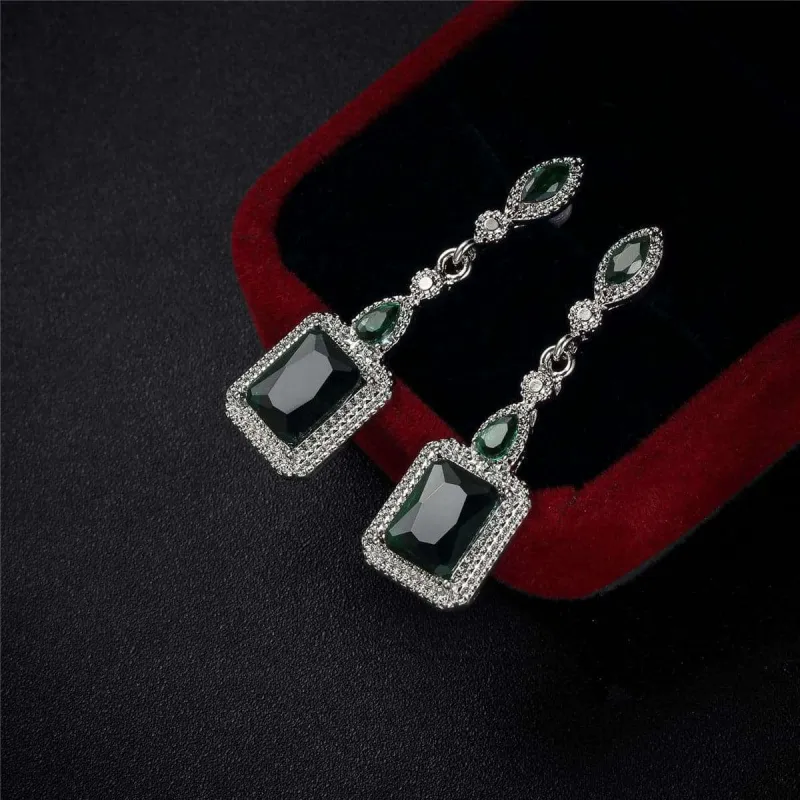 Green Crystal & Silvertone Emerald-Cut Drop Earrings made by Zulily