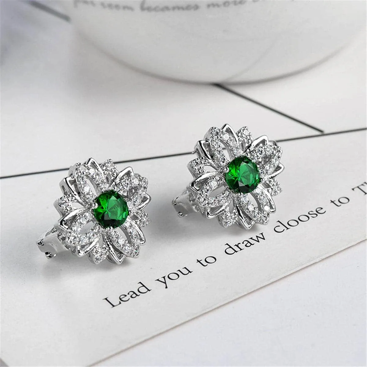 Green Cubic Zirconia & Crystal Flower Stud Earrings sold by Zulily