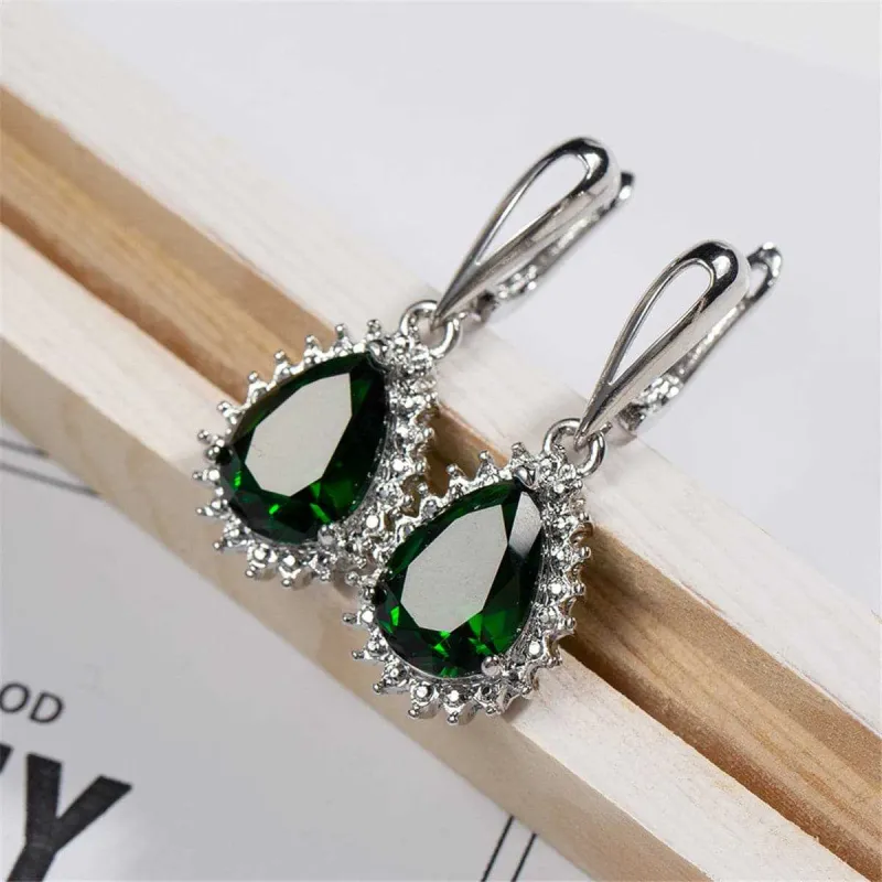 Green Crystal & Silvertone Pear-Cut Drop Earrings made by Zulily