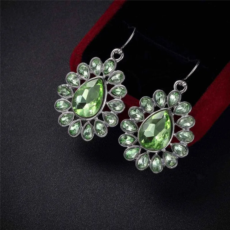 Green Crystal & Silvertone Peacock Drop Earrings made by Zulily