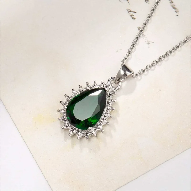 Green Crystal & Silvertone Pear-Cut Halo Pendant Necklace made by Zulily