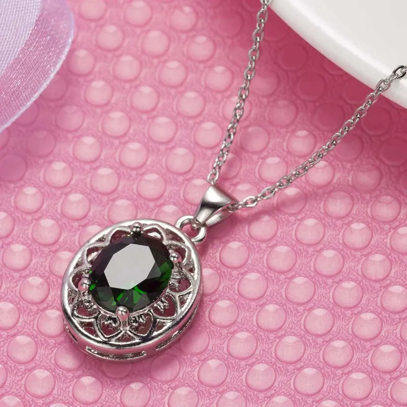 Green Crystal & Silvertone Floral Pendant Necklace made by Zulily