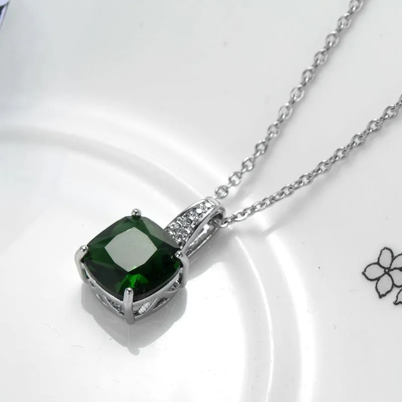 Green Crystal & Silvertone Cushion-Cut Pendant Necklace made by Zulily