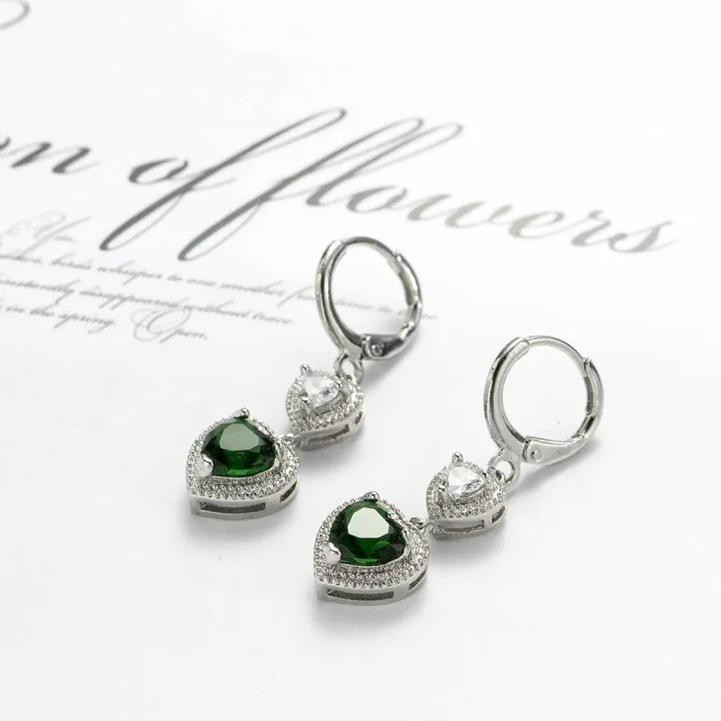 Green Crystal & Silvertone Heart Drop Earrings made by Zulily