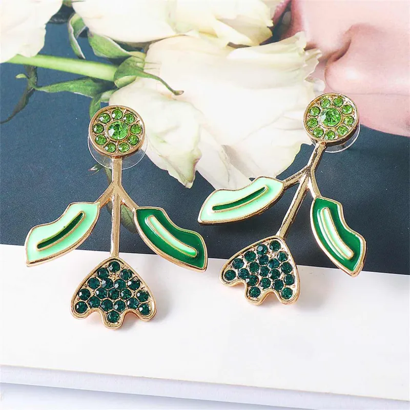 Green Cubic Zirconia & Enamel Leaf Drop Earrings made by Zulily
