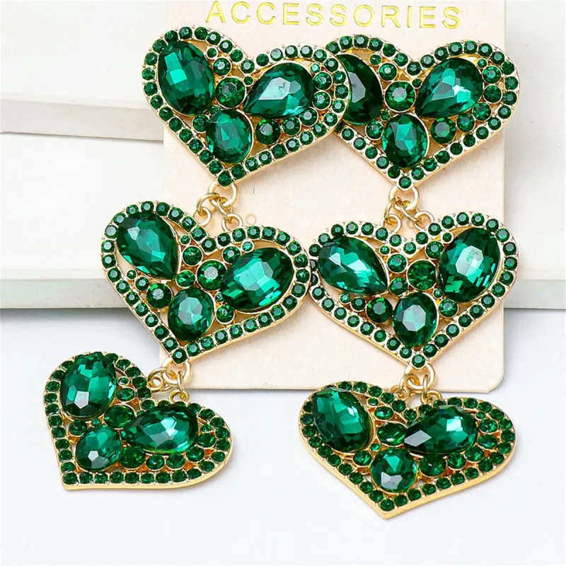 Green Cubic Zirconia & Crystal Goldtone Linked Heart Drop Earrings made by Zulily