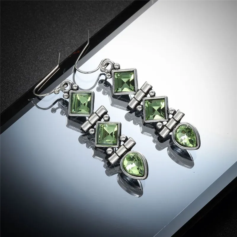 Green Crystal & Silvertone Linking Drop Earrings made by Zulily