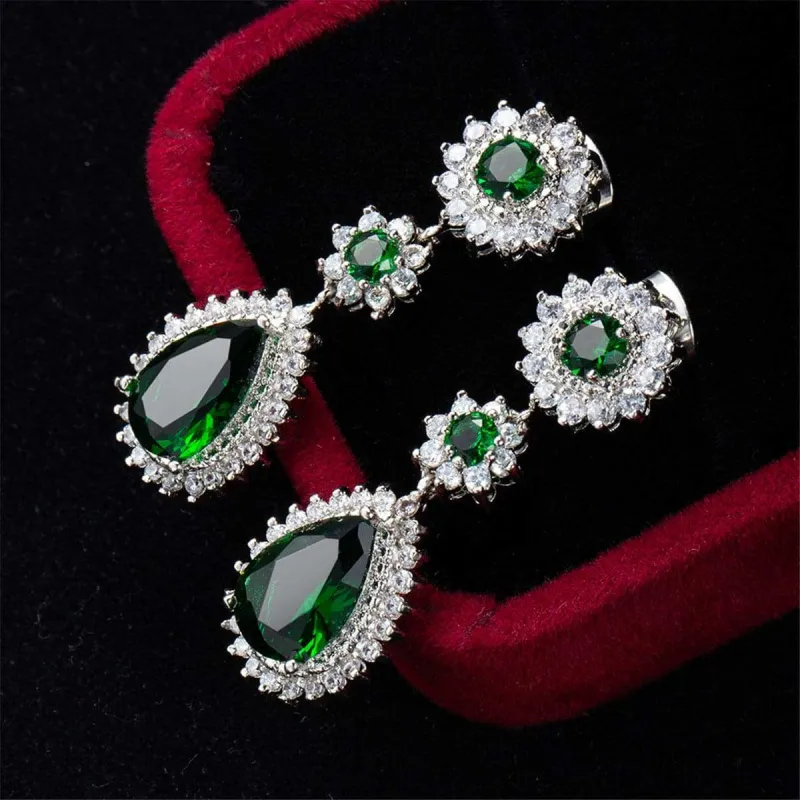 Green Crystal & Silvertone Halo Drop Earrings made by Zulily