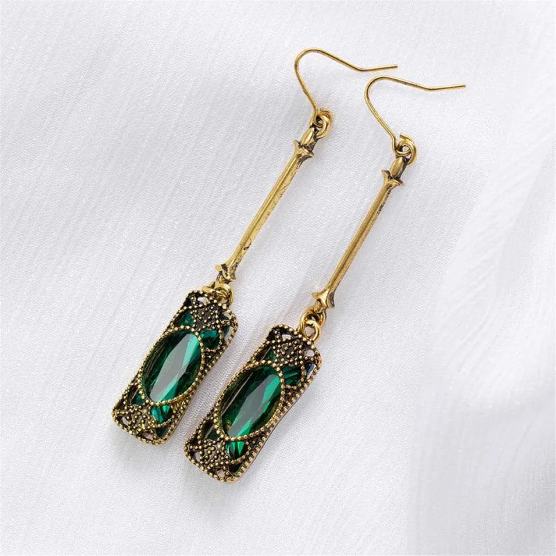 Green Crystal & Goldtone Textured Drop Earrings made by Zulily