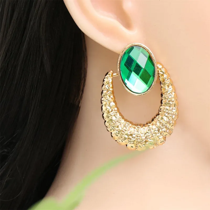 Green Oval Crystal & Goldtone Catch Drop Earrings made by Zulily