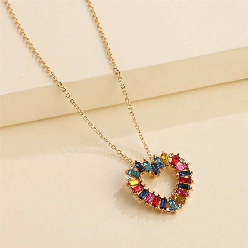 Jewel-Tone Crystal & Goldtone Open Heart Pendant Necklace made by Zulily