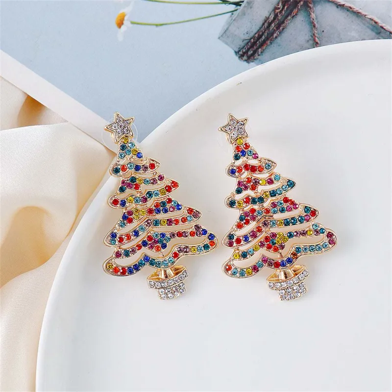 Jewel-Tone Cubic Zirconia & Goldtone Christmas Tree Drop Earrings made by Zulily