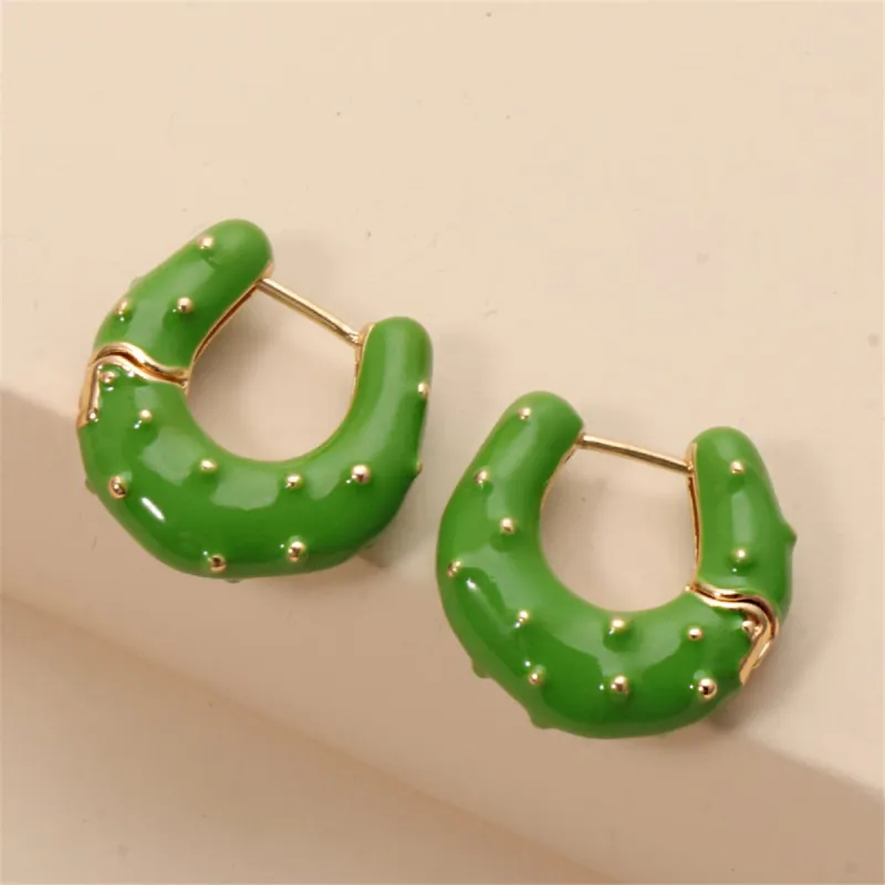 Green Enamel & Goldtone Huggie Earrings made by Zulily