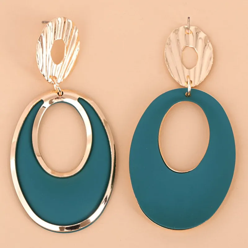 Green Enamel & Goldtone Open Oval Drop Earrings made by Zulily