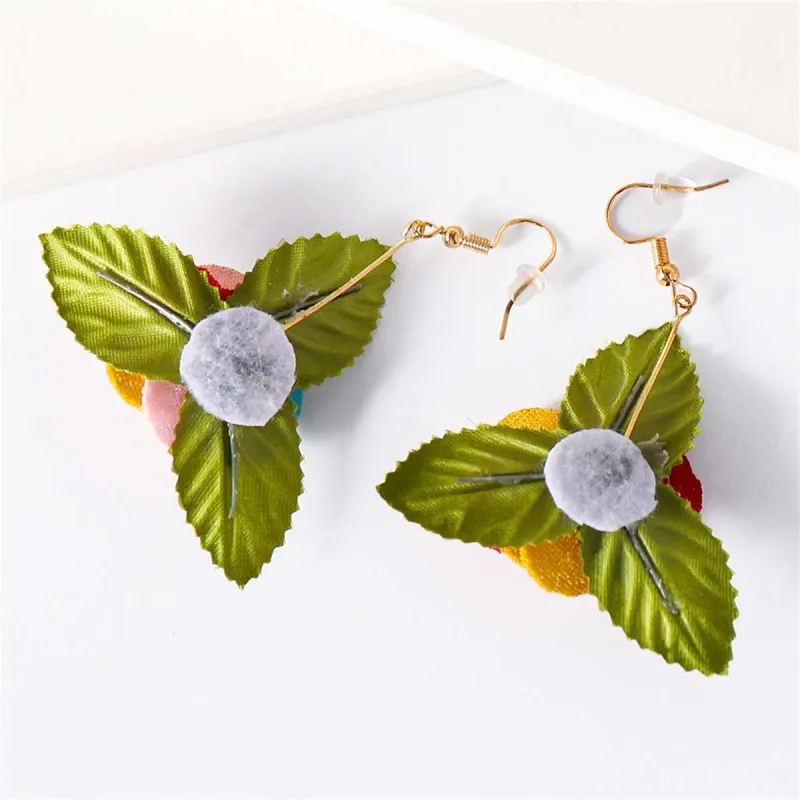 Ivory Lace & Green Flower Drop Earrings made by Zulily