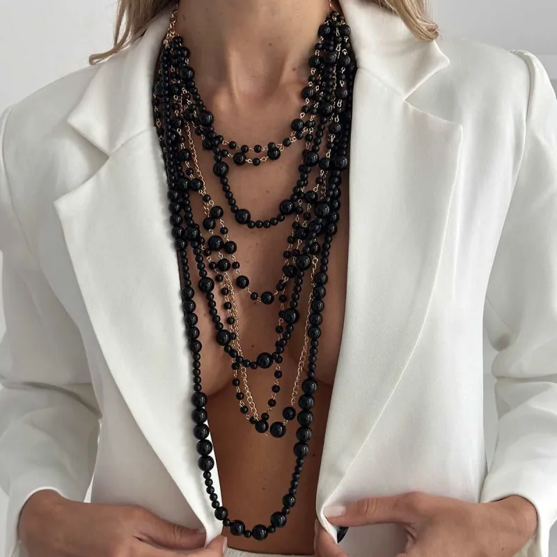 Black Resin & Goldtone Multi-Strand Statement Necklace made by Zulily