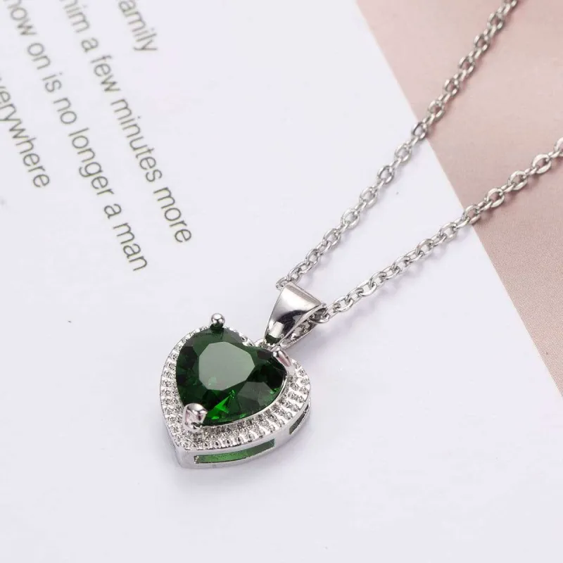Green Crystal & Silvertone Heart Pendant Necklace made by Zulily