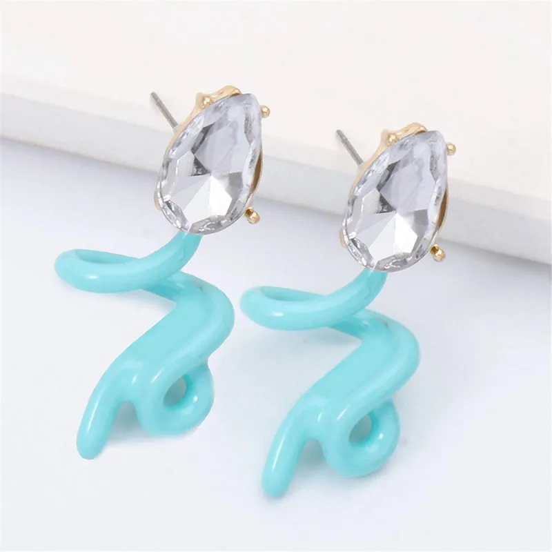 Mint & Crystal Swirling Snake Drop Earrings made by Zulily