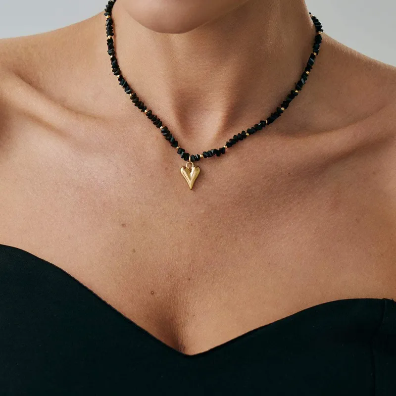 Black Acrylic & Goldtone Heart Pendant Necklace made by Zulily